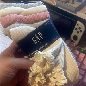 GAP Women's Cotton Shortie Crews - Pink, Gray, Cream